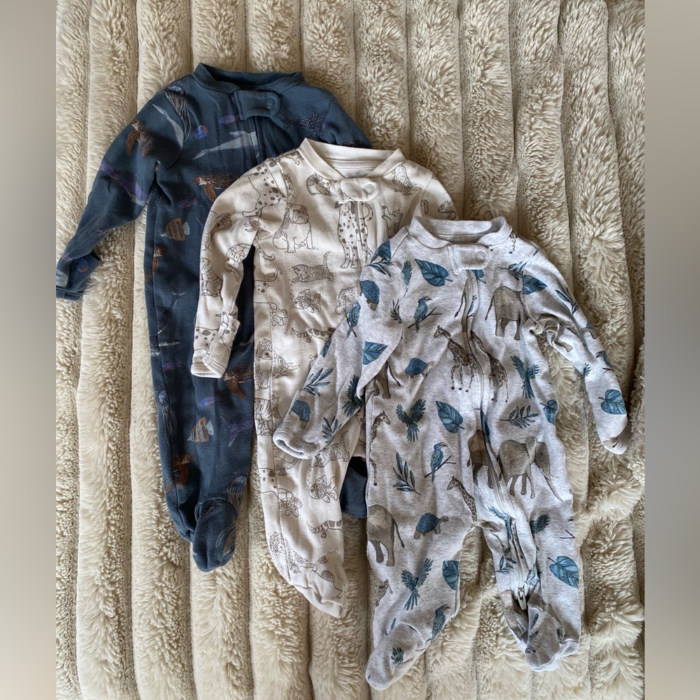 Little Planet Cozy Kids' Animal Print Footies - Blue, Cream, Gray